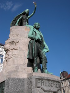 Monument of France Prešeren at Prešernov trg, Ljubljana, Sovenia